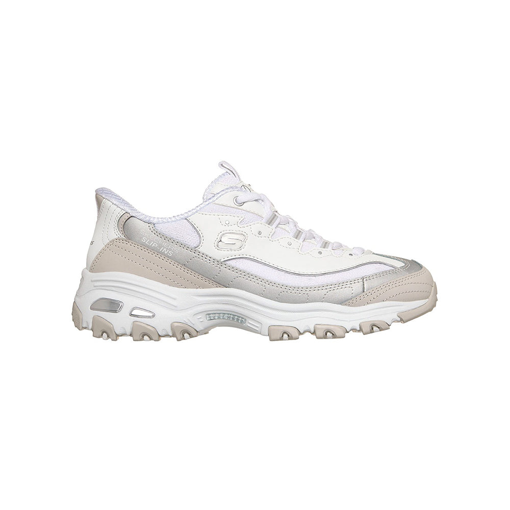 Tenis Mujer Skechers D'Lites Smooth Nostalgia - Blanco/Gris