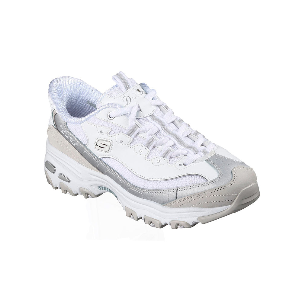 Tenis Mujer Skechers D'Lites Smooth Nostalgia - Blanco/Gris
