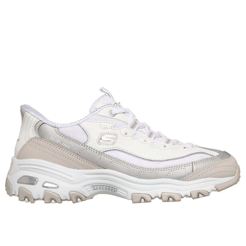 Tenis Mujer Skechers D'Lites Smooth Nostalgia - Blanco/Gris